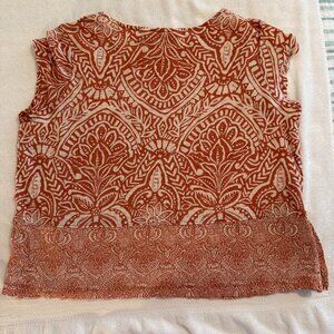 Rachel Zoe Boxy Linen Cropped Terracotta‎ Patterned Shirt Women's L